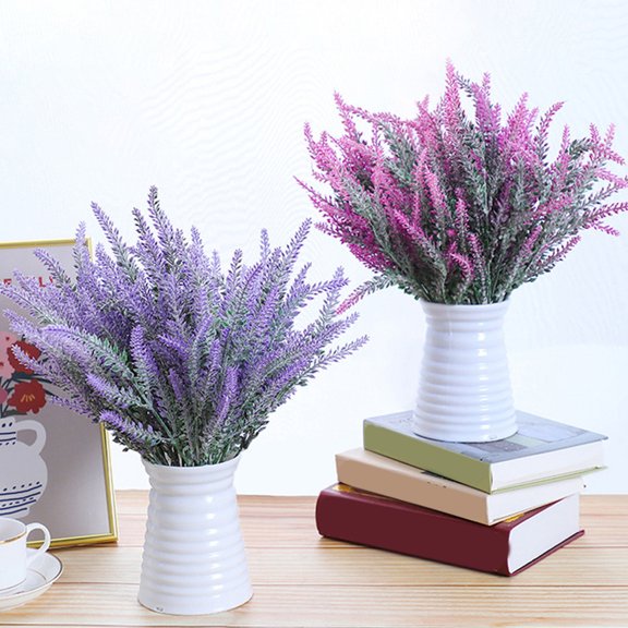 Meidiya 5 Head Artificial Flowers Simulation Plastic Lavender Bundle Fake Plants Wedding Bride Bouquet Indoor Outdoor Home Kitchen Office Table Decor