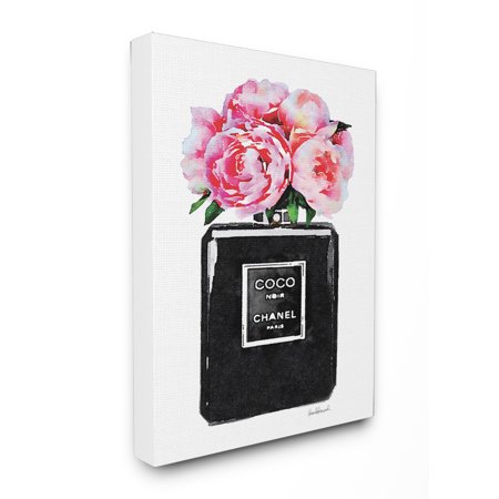 Flower Perfume Bottle - The Stupell Home Decor Collection Glam Perfume Bottle Flower Black Peony Pink XXL Stretched Canvas Wall Art
