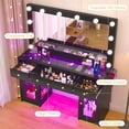 thumbnail image 2 of Blotout 47" Makeup Vanity Desk with Mirror and Lights, Black Vanity Desk with 6000-Colors Lighting & Power Outlet, Glass Top with 3 RGB Drawers, 2 Large RGB Cabinets for Women Girls Bedroom, 2 of 10