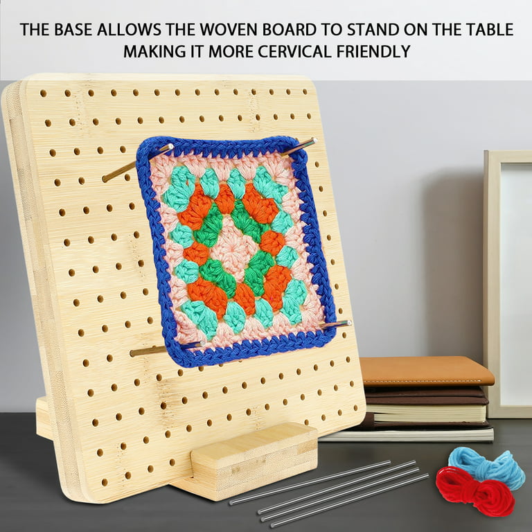 Aohao Interlocking Blocking Board with 12 Wools Wooden Knitting Crochet Board with Base 8 Rod Pins Reusable Granny Squares Crochet Board Portable Knitting