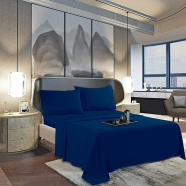 Elegant Comfort 1500 Series Flat Sheet , Soft Top Sheet, 1 Piece Caifornia King, Navy