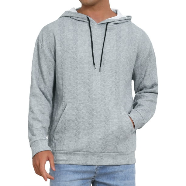 SUDADERAS CON CAPUCHA PULLOVER JACQUARD DE MANGA LARGA PARA HOMBRES CON BOLSILLOS Y CORDÓN 2XL GRIS