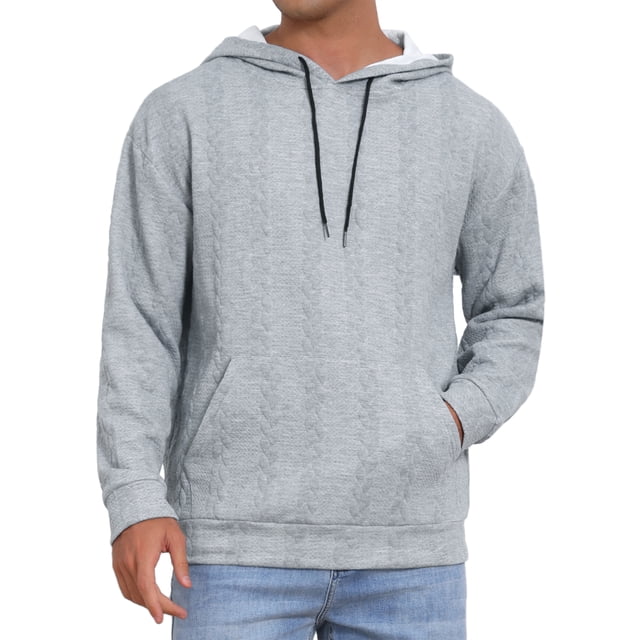 SUDADERA CON CAPUCHA PULLOVER JACQUARD DE MANGA LARGA PARA HOMBRE CON BOLSILLOS Y CORDÓN XL GRIS