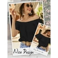 thumbnail image 4 of HUBERY Women Elastic Off Shoulder Ruffle Short Sleeve Solid Color Blouse, 4 of 7