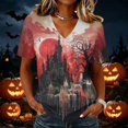 thumbnail image 2 of DORKASM Women's Halloween Shirts V Neck Funny Print Fashion Tops Short Sleeve Spooky Ghost Graphic 2026 Blouse Skeleton Fall Winter Causal T Shirt Red S, 2 of 5