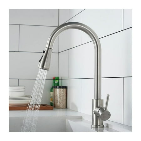 

Kitchen Faucet with Pull-Out Spray Brushed Stainless Steel Kitchen Mixer Tap 360° Rotatable Kitchen Sink Faucet with 3 Modes