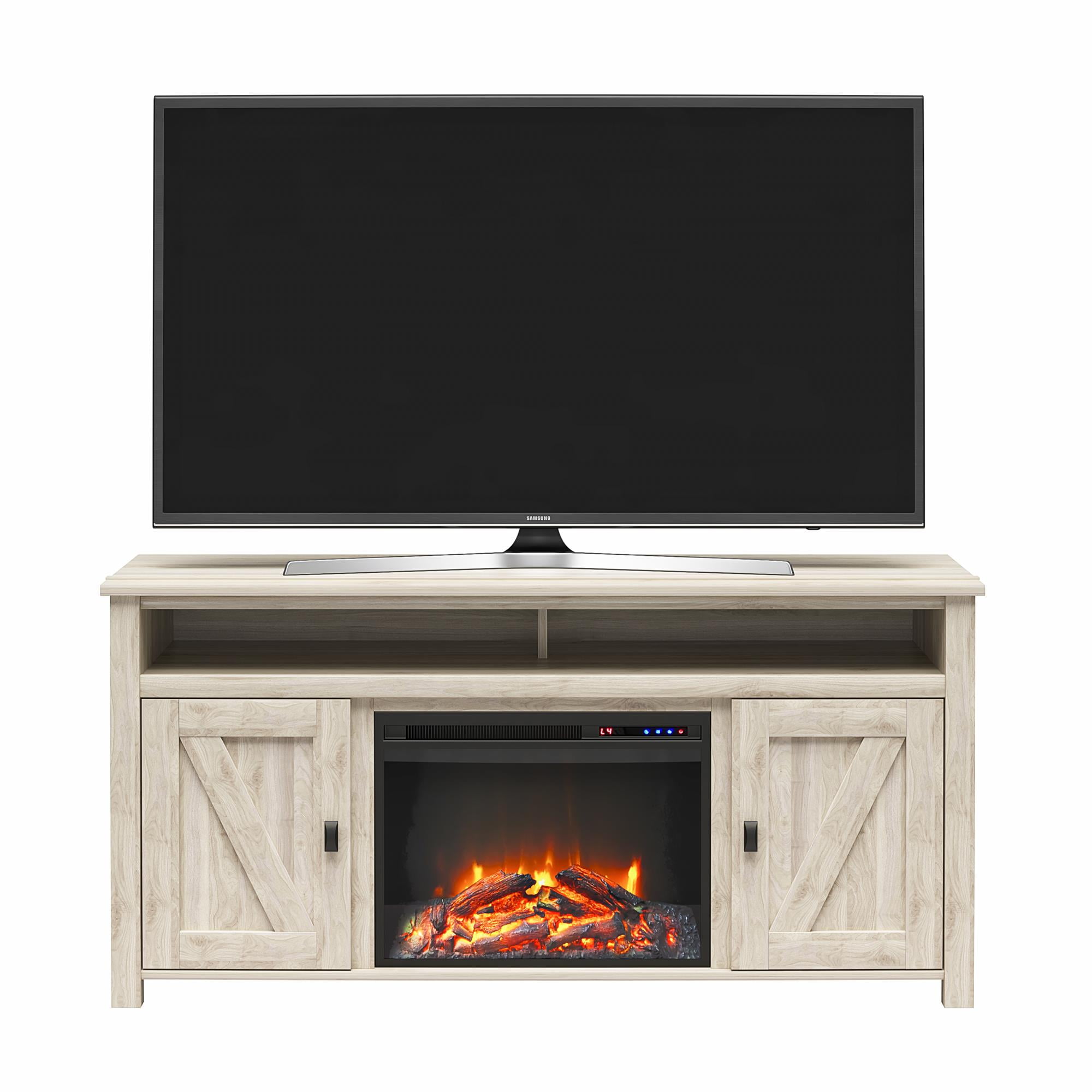 Woven Paths Scandi Farmhouse Electric Fireplace TV Console for TVs up to 60", Light Walnut