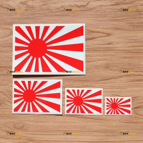 Japanese Rising Sun Flag JDM Decal Sticker - 4 Pack Glossy, 2 Inches, 3 Inches, 4 Inches, 6 Inches