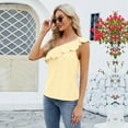 thumbnail image 6 of FLMEI Sleeveless Vest for Women's Summer Ruffled One Shoulder Vest Sleeveless Round Neck Solid Color Button Sleeveless Vest Tees Shirts S-XXL, 6 of 9