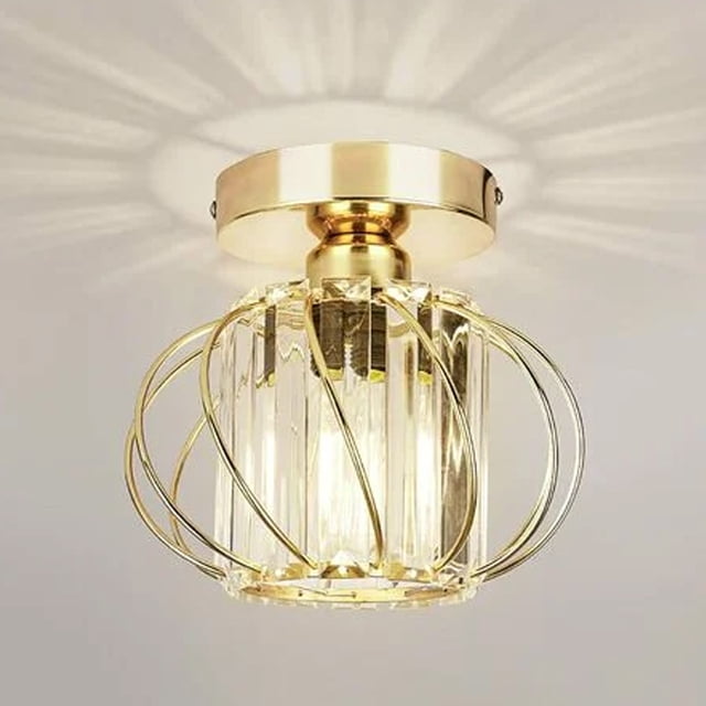 Semi Flush Mount Ceiling Light with Elegant Home Decor, Clear Crystal Prism Rods for Crystal Ceiling Light Design, Wide Application for Bedrooms, Dining Rooms, Living Rooms, Gold Metal Frame