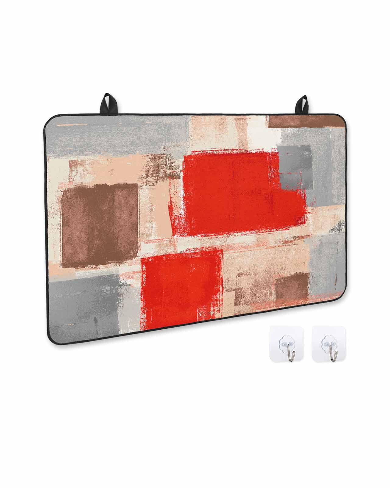 nqOlkjepod Large Induction Cooktop Protector Mat 24"x21", Red Ombre Stove Top Covers for Electric Stove, Farmhouse Contemporary Abstract Checked Stove Burner Cover Mats, Glass Top Stove Cover