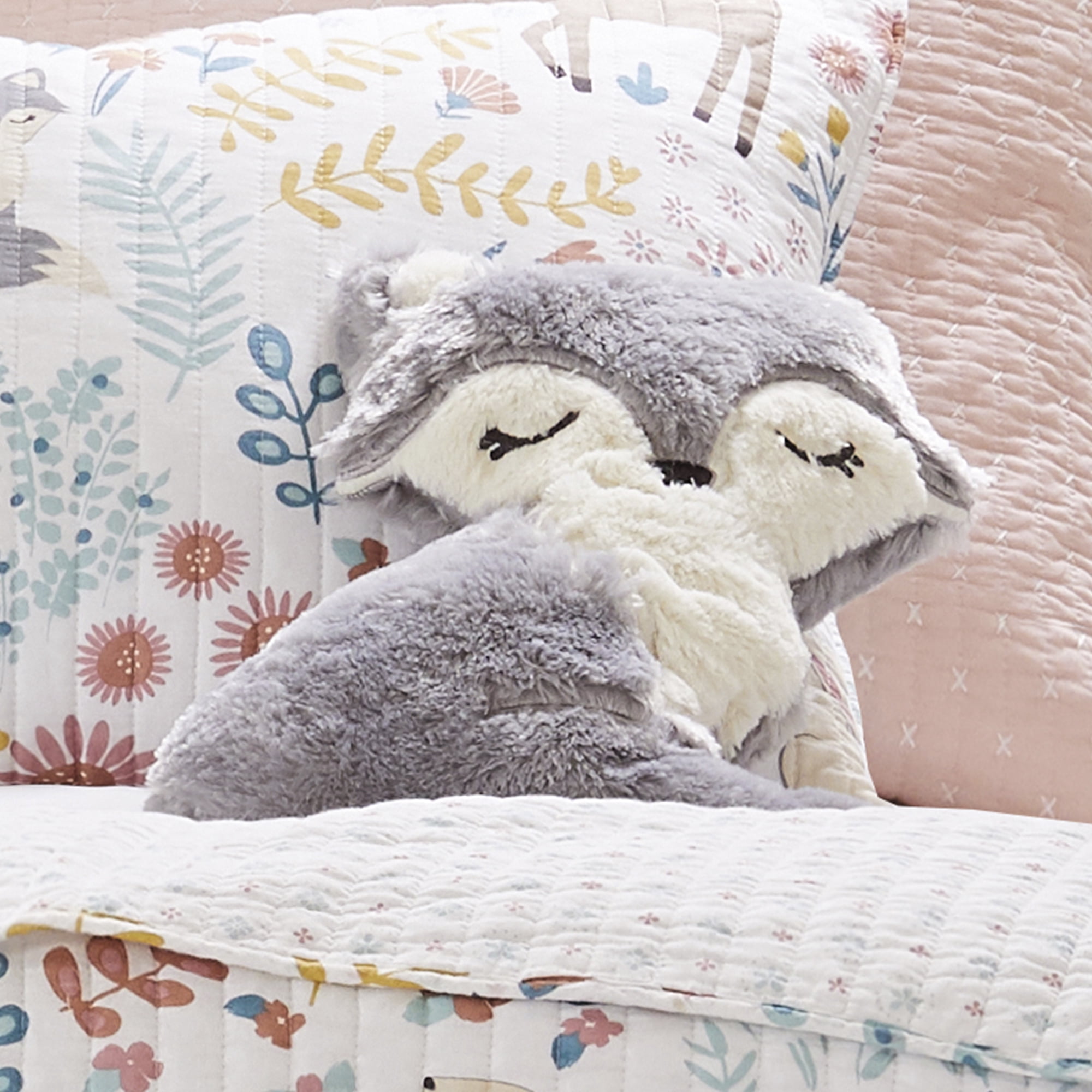 Levtex Home - Fancy Forest - Kids Decorative Pillow (14x18in. ) - Fox Shaped - Grey, White and Black