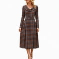 thumbnail image 2 of GUACER Plaid Fall Midi Dresses for Women High Waist Crewneck Long Sleeve A-Line Swing Dress for Work Casual, 2 of 6