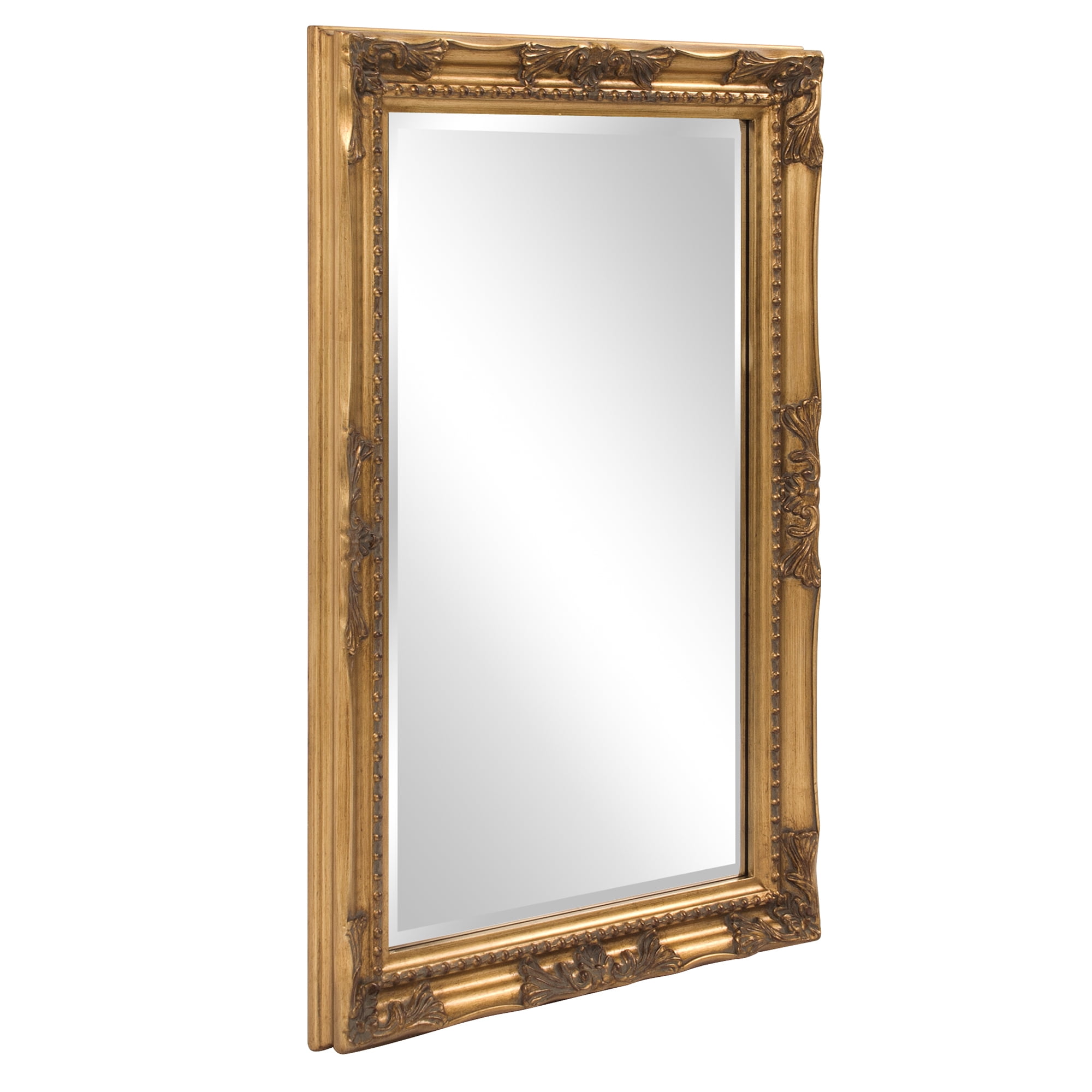 Tyler Dillon Gold Rectangular Beaded Texture Wood Framed Wall Mirror - 36"H x 24"W