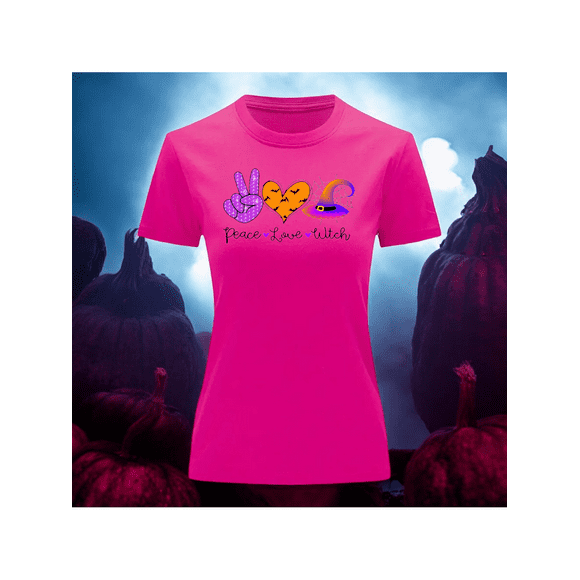 Playera Blusa De Peace Love Witch Color Fucsia Talla Mediana Marca Emil SaEs