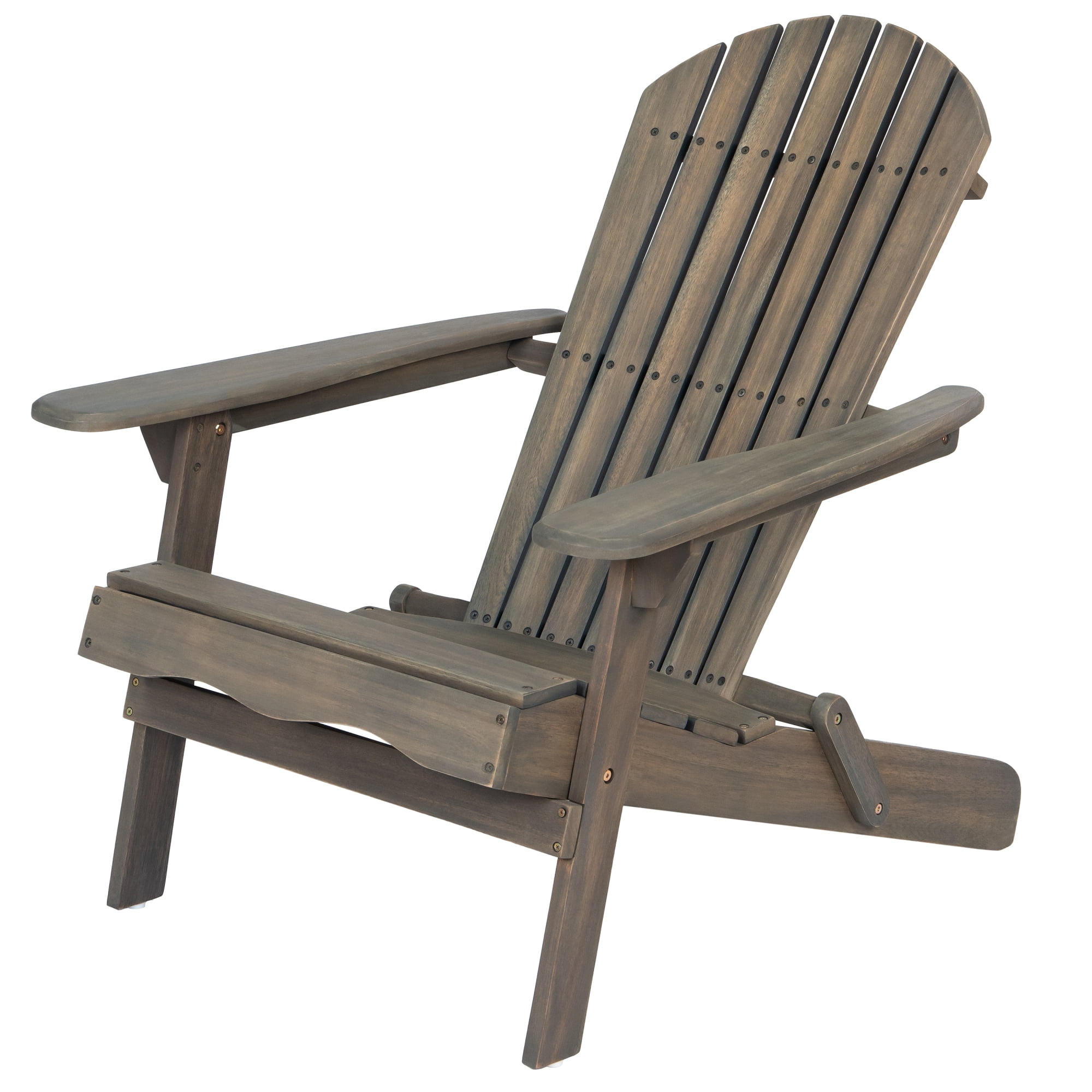 Jopath Folding Adirondack Chair with Slatted Back and Wide Armrests Outdoor Wooden Accent Furniture Lounge Chairs for Patio Garden Gray