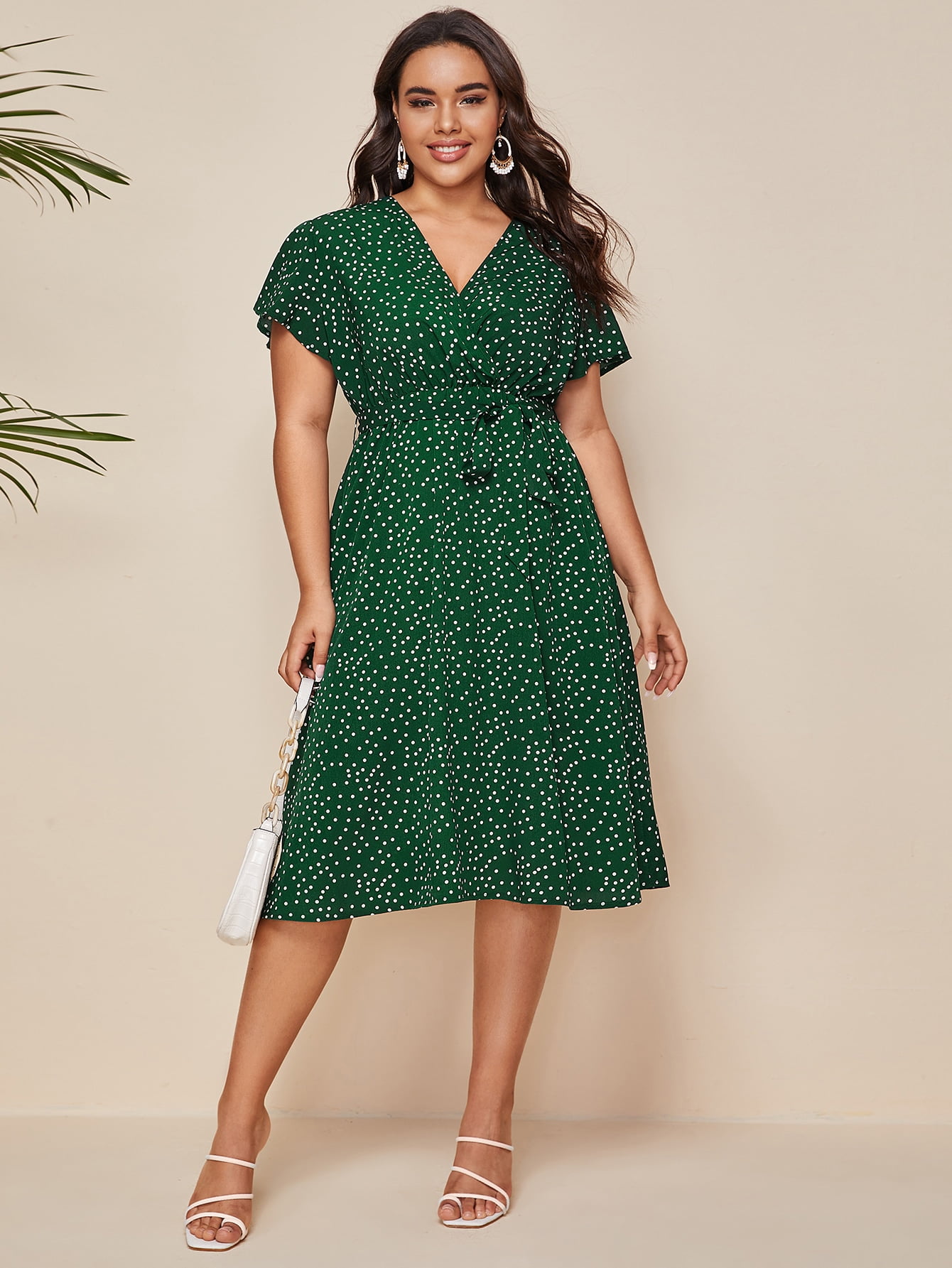 plus size green polka dot dress