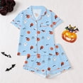 thumbnail image 2 of Curuila Toddler Girls Halloween Pajamas Set Short Sleeve Hallowmas Cartoon Print Lapel Button Down Pjs Tops With Shorts For Party Fashionable Homewear Blue Size 4-5 Years, 2 of 9