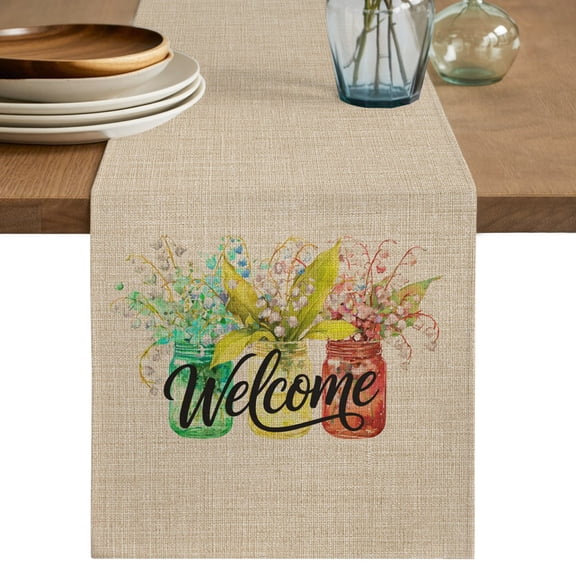 Table Runners 90 Inches Long Dress Scarves, Rustic Bottle Flowers Farmhouse Coffee/Dining/Kitchen Table Decor Table Runner for Living Room, Farmhouse Country Botanical Floral 13x90 Inch