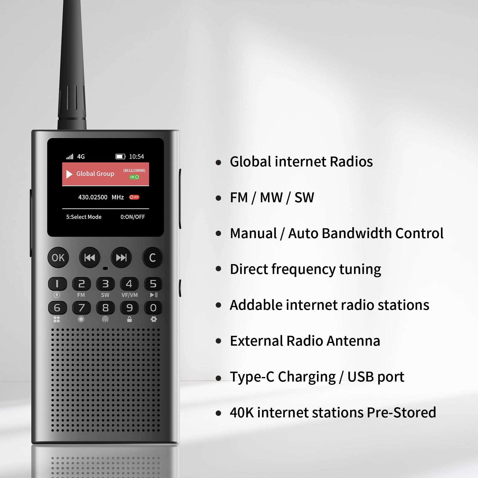 Choyong WT2 Multi-Band Smart Internet Radio WIFI/4G, AM/FM, and Portable Shortwave Radio Receiver with Professional/Business Global Intercom System with Long Range  Handheld Radio, Bluetooth