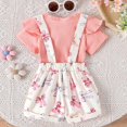 thumbnail image 5 of Hiijoy Infant Girls Summer Outfits Ruffle Short Sleeve Ribbed Romper Bow Print Overall Shorts, Sizes 9-12M, 5 of 8
