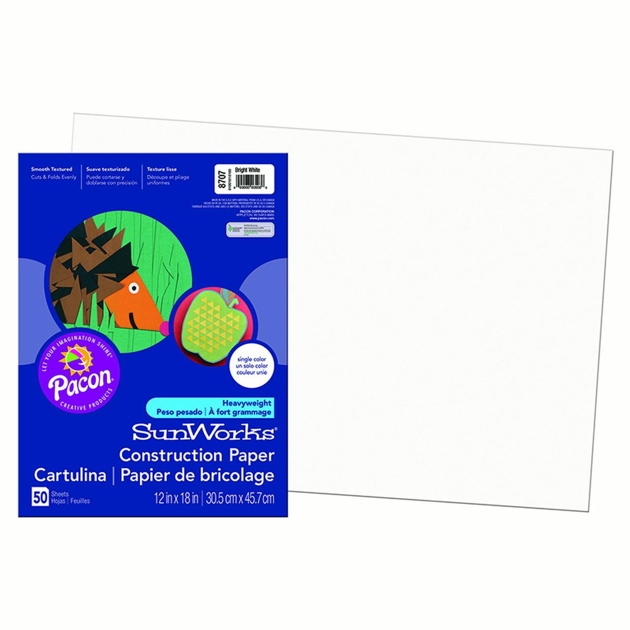Pacon® SunWorks® Construction Paper, 12" x 18", Bright White - 50 Sheets per pack, 5 packs