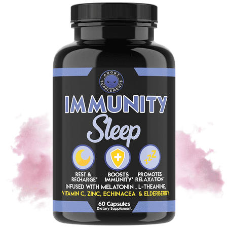Immunity Sleep - Night-Time Sleep Aid Immune System Formula With Melatonin, L-Theanine, Vitamin C, Zinc, & Elderberry