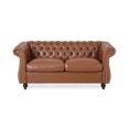 thumbnail image 3 of 2 Seater Sofa, Lavish Loveseat with PU Leather Tufted Upholstered, Chrome Nailhead Trim, High Backrest and Armrest, Chesterfield Sofa Chair for Living Room, Bedroom, Office, Light Brown, 3 of 9