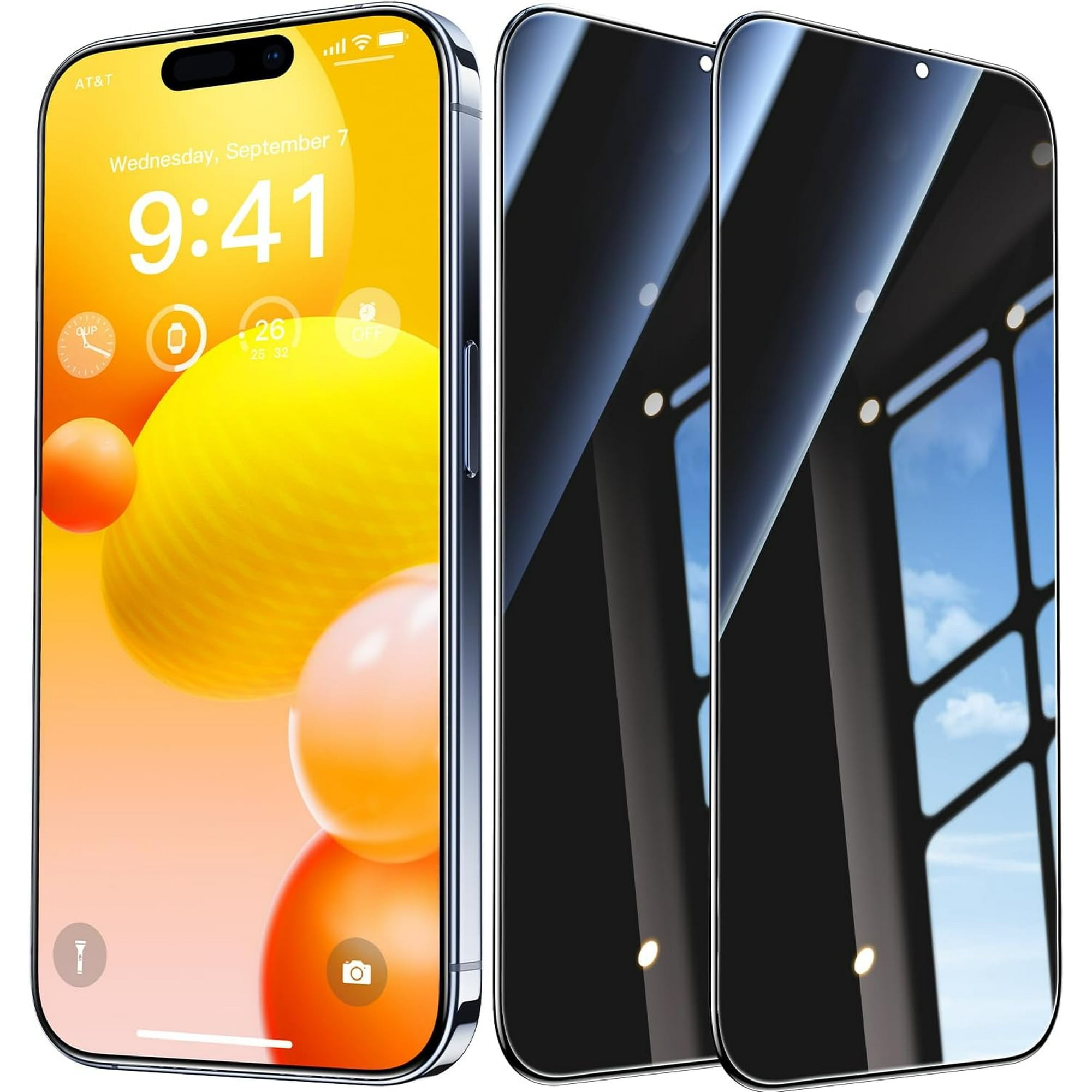 2 Pack Privacy Screen Protector for iPhone 15 & iPhone 15 Pro, Anti-Scratch, Touch Sensitive, Bubble Free, Easy to Install, Private Tempered Glass Film Screen Accessories