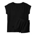 thumbnail image 7 of Short Sleeve Womens Tracksuit Sets Crew Neck Solid Color Tops and Loose Shorts Summer 2 Piece Outfit with Pockets Black S, 7 of 7