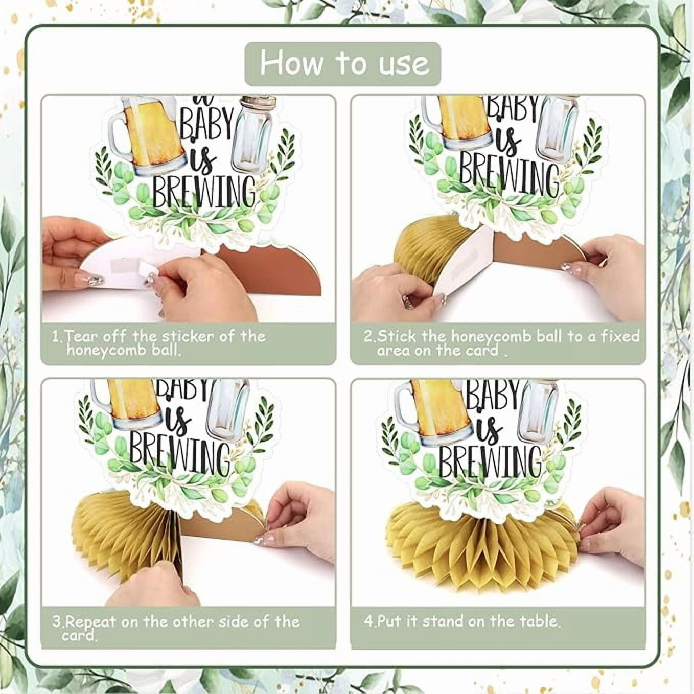A Baby is Brewing Baby Shower Decorations Greenery - 8PCS Beer Baby Shower Honeycomb Centerpieces, Sage Green Beer Bottle Baby Brewing Gender Reveal Pregnancy Celebration Party Supplies