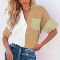 thumbnail image 6 of Stamzod Fashion Patchwork Summer Tops with Pocket Dressy Causal Loose Short Sleeve Button Up Shirt Women Plus Size Shirts Khaki L, 6 of 8