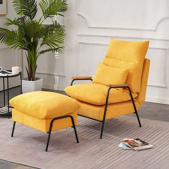 MCombo Modern Accent Recliner with Ottoman, Fabric Armchair for Living Room Bedroom 4055 (Yellow)
