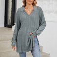 thumbnail image 2 of Diufon Pullover Tops for Women Solid Color Side Hem Split Blouses V Neck Long Sleeve Tees, 2 of 7