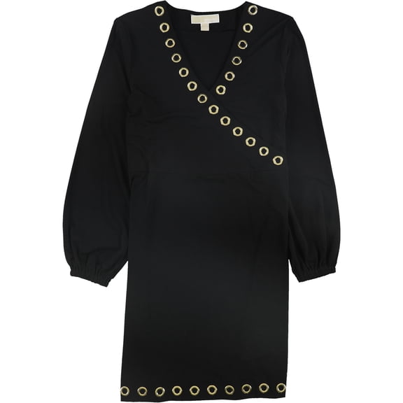 Michael Kors Womens Grommet Detail A-line Dress, Black, Petite, PM