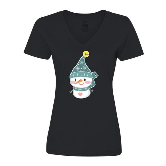 Inktastic Cute Christmas Snowman in Blue Hat and Scarf Women's V-Neck T-Shirt