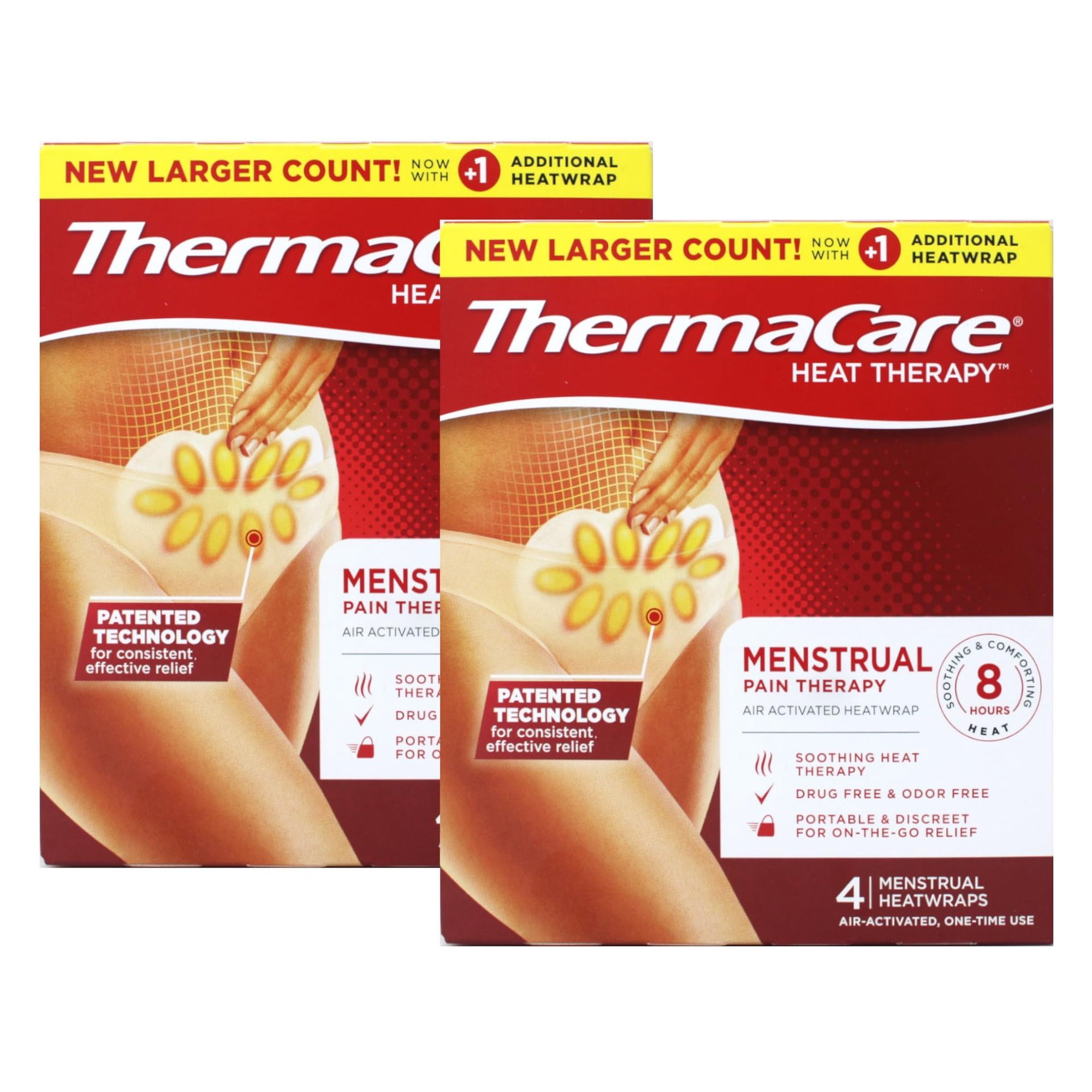 ThermaCare Menstrual Pain Therapy Menstrual Cramps Pain Relief Heat Wraps, 4 Count - 2 Pack