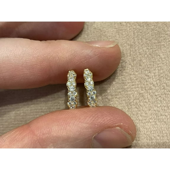 "0.745 Carat Lab Created Round Diamond Hoop Earrings - Yellow Gold Plated 925 Sterling Silver"