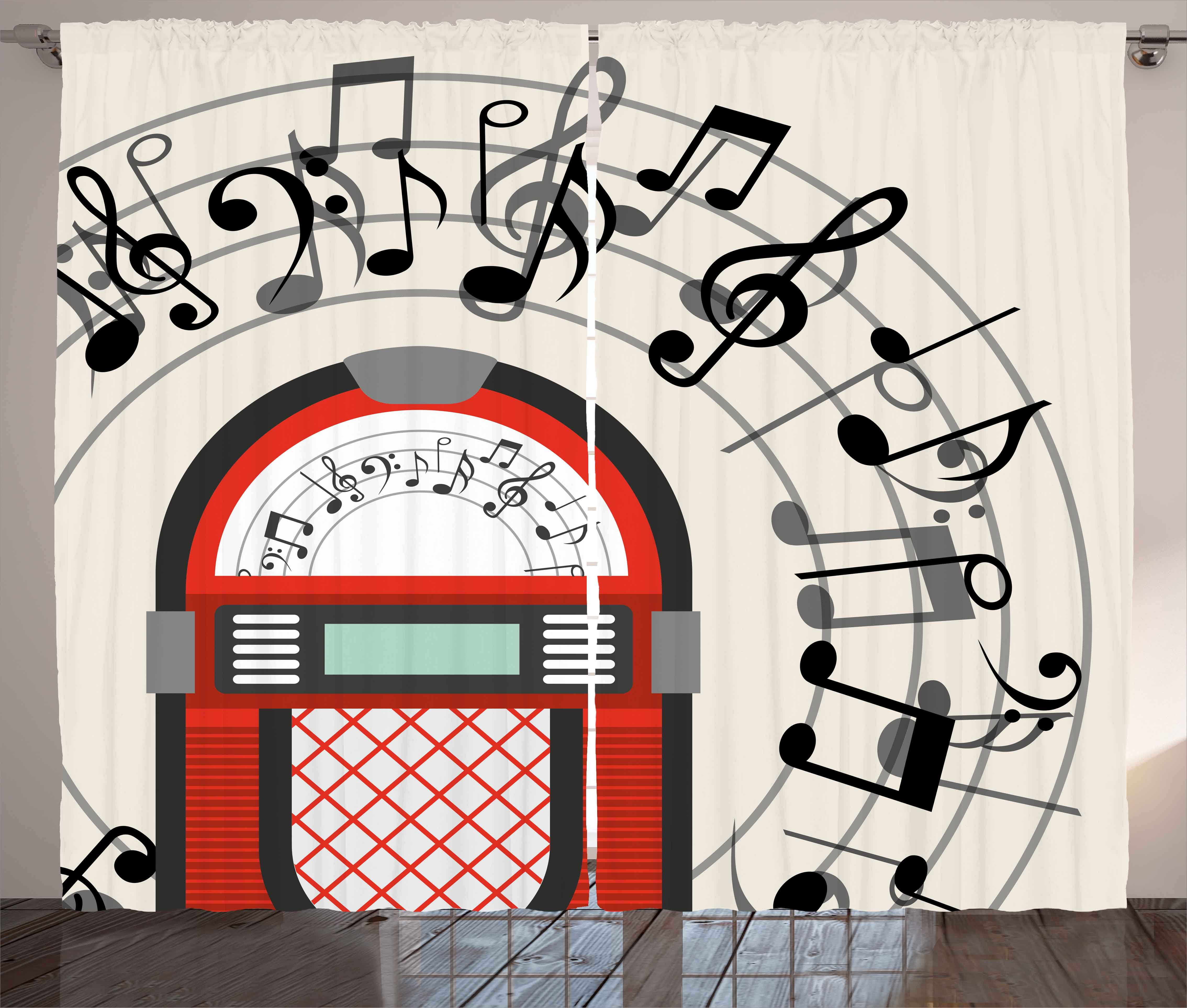 Jukebox Curtains 2 Panels Set Cartoon Antique Old Vintage Radio