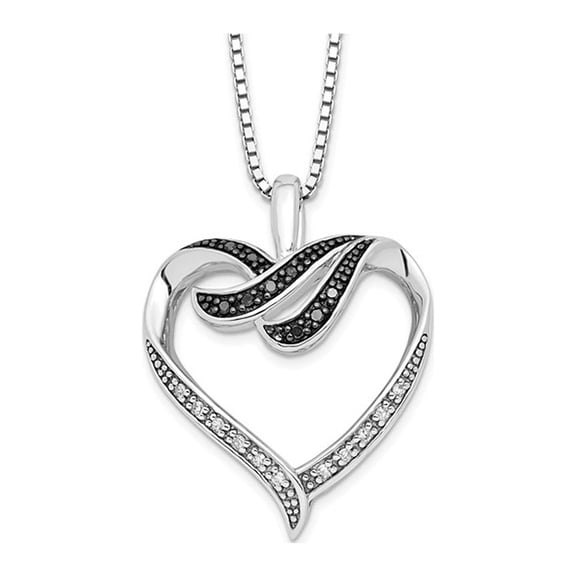 1/10 Carat (Ctw) Black & White Diamond Heart Pendant Necklace in Sterling Silver with Chain for Women