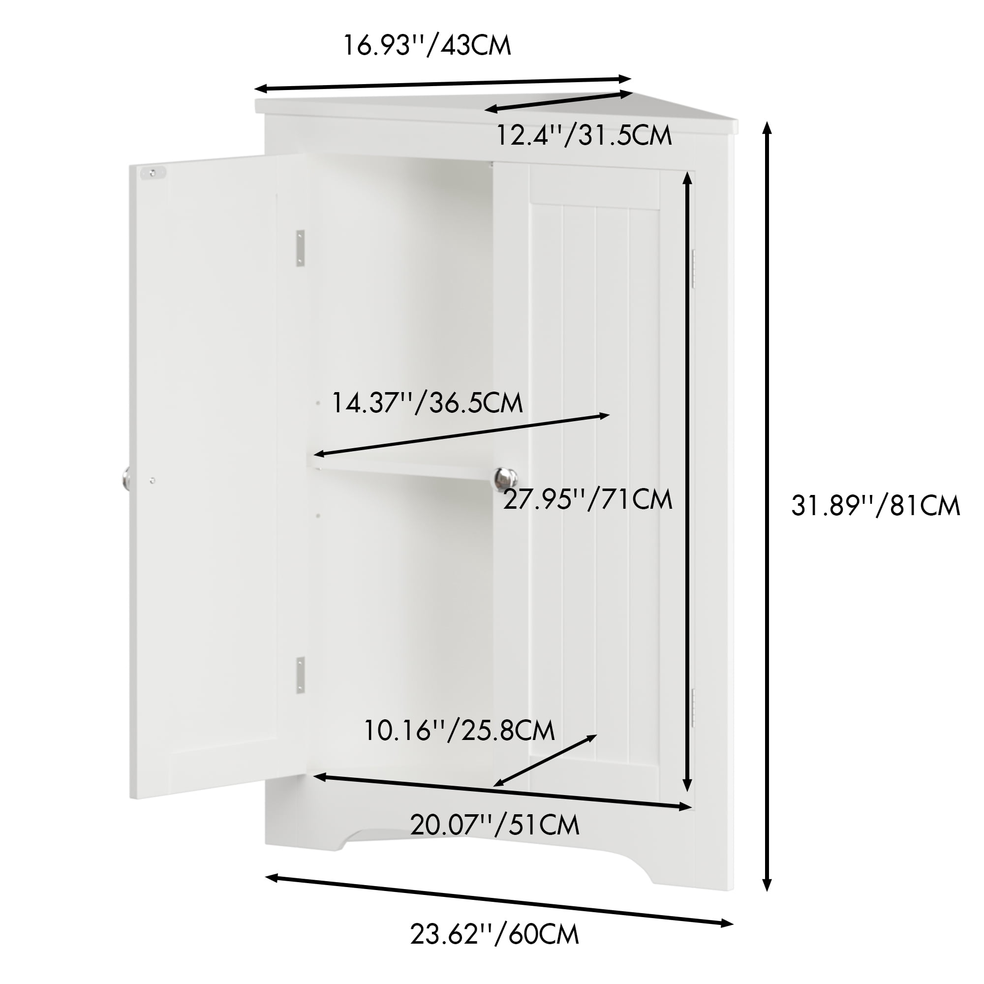 Jopath Floor Corner Cabinet with 2 Shelves,Corner Storage Cabinet Shelving Storage with Adjustable Shelves for Kitchen Living Room Bathroom, White