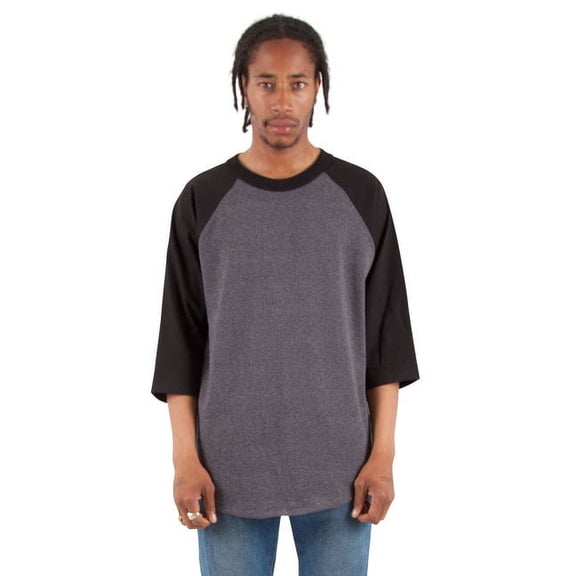 Shaka Wear Adult 6 oz., 3/4-Sleeve Raglan T-Shirt L CHCRL GR HT/ BLK