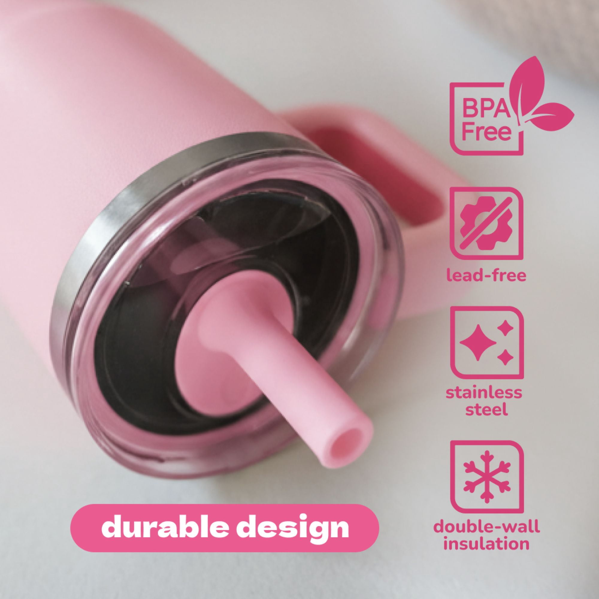YAYA My First Travel Tumbler for Preschool & Kids 3+, Insulated Stainless Steel Tumbler with Reusable Silicone Straw & Spill-Proof Lid, Cup Holder Compatible, BPA-Free, 12oz, Fuchsia