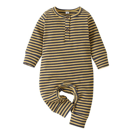 

Newborn Striped Romper Long Sleeve Round Neck Jumpsuit Casual