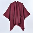 thumbnail image 3 of Dwellite Women's Shawl Wrap Poncho Ruana Cape Cardigan Sweater Open Front for Travel Flight Cruises Wine, 3 of 4