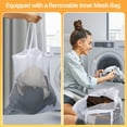 thumbnail image 3 of ZIVACATE 75L Laundry Hamper with Lid,Collapsible Clothes Basket with Removable Liner, Freestanding Waterproof Laundry Bin for Bedroom Bathroom Dorm, 3 of 7