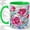 Green, variant on Pink Rose Coffee Mug, Stained Glass Floral Art, Romantic Daily Tea Sips