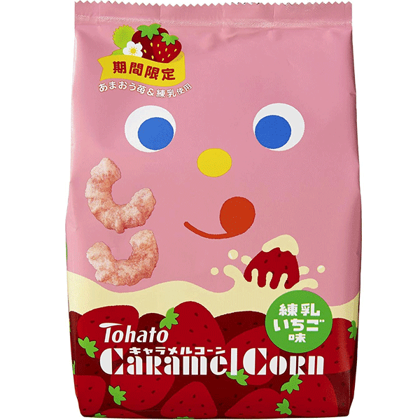 Tohato Caramel Corn Strawberry Condensed Milk; 77g
