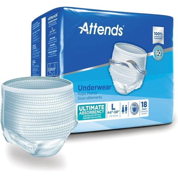 Attends Ultimate Absorbency Incontinence Underwear with Quick-Dry Channels, Large, 72 Count