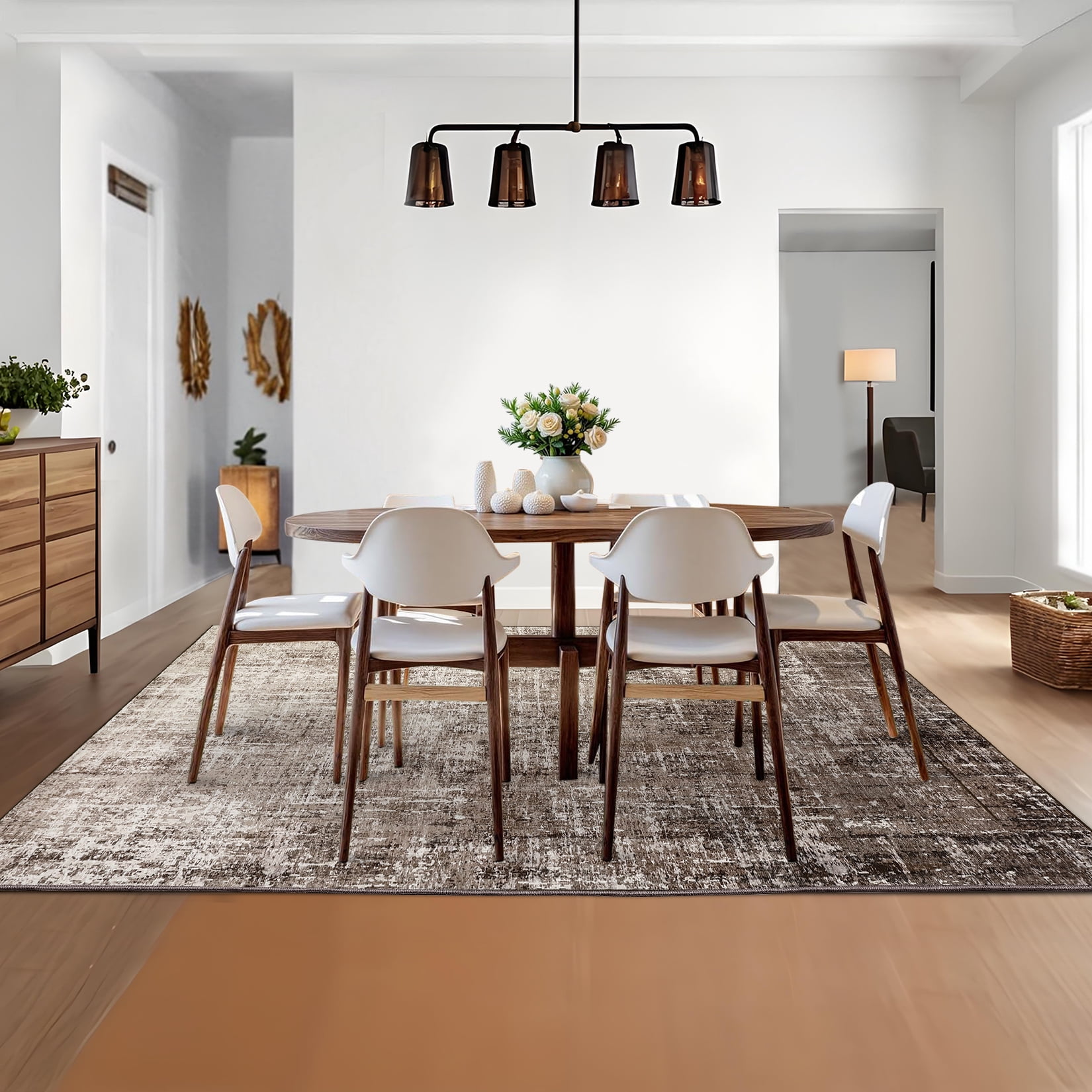 Hasoo Large Washable Rug 9' x 12' Area Rug for Living Room Modern Abstract Non-Slip Neutral Indoor Decor Carpet, Brown